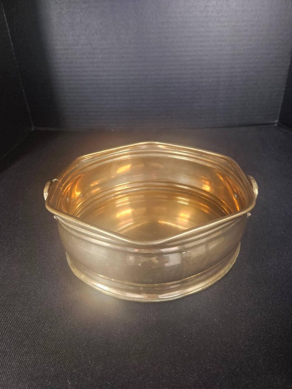 Vintage Hexagonal Solid Brass Double Handled Cache pot Pot Planter India